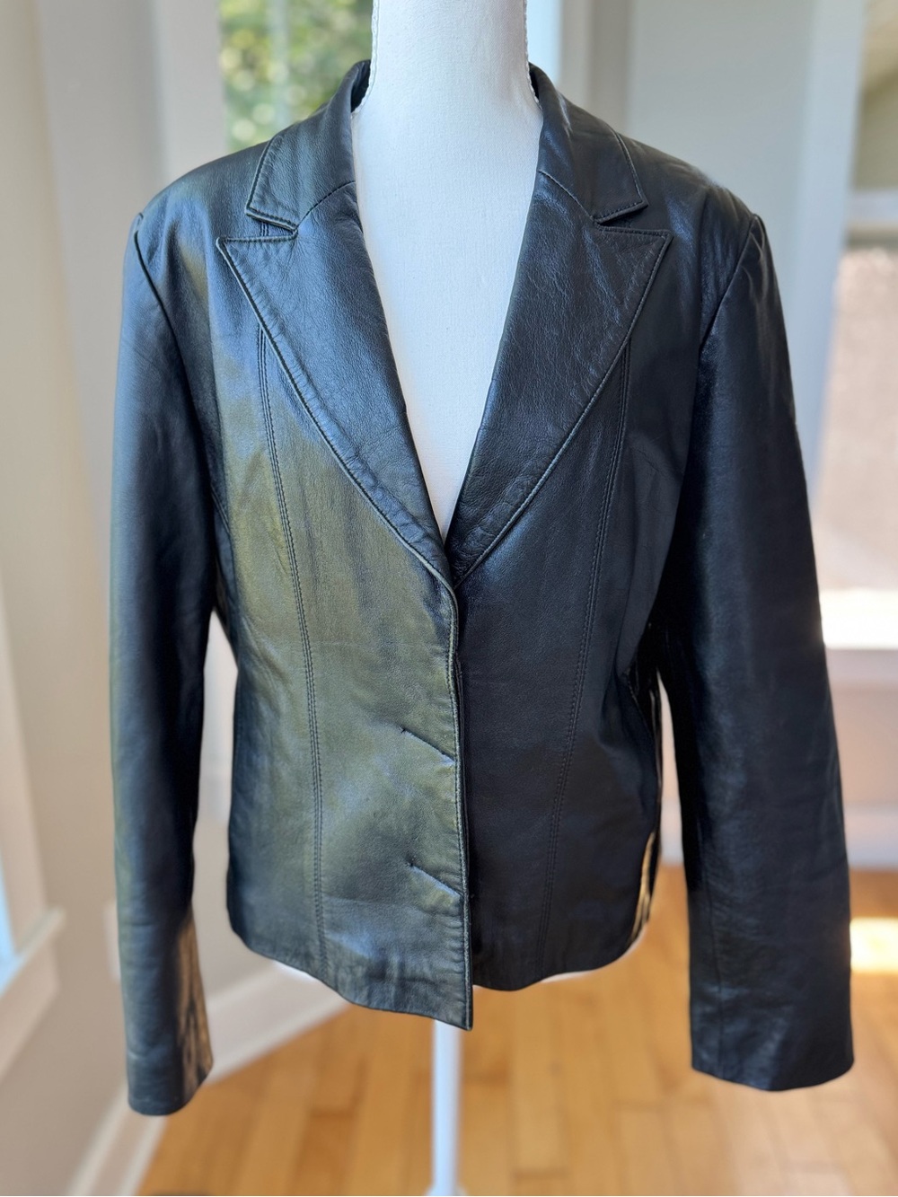 Vintage Croft & Barrow Black Lambskin Leather Blazer Jacket Sz Medium